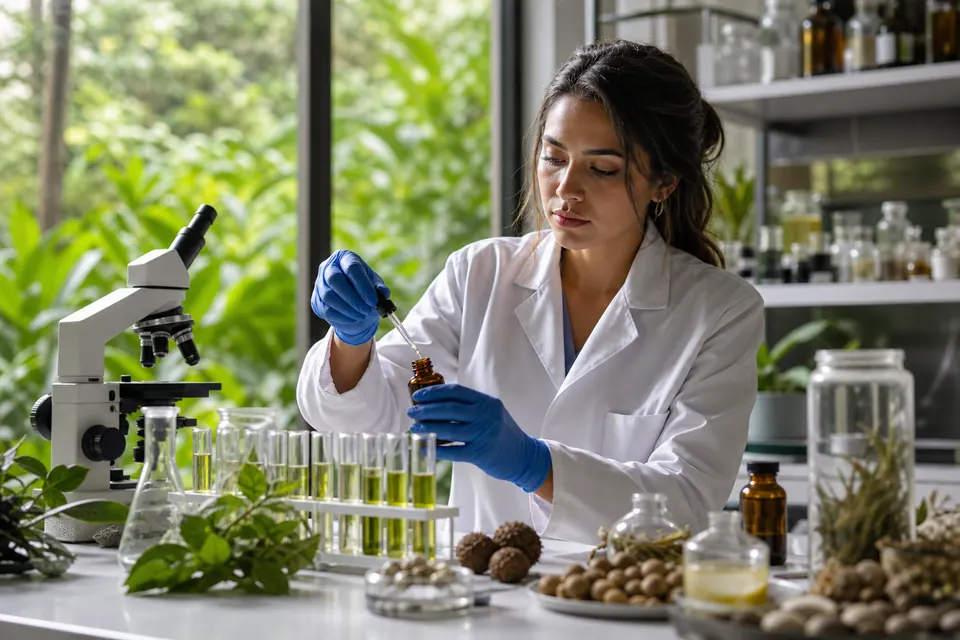 Científica colombiana trabajando con recursos naturales para crear productos de alto valor
