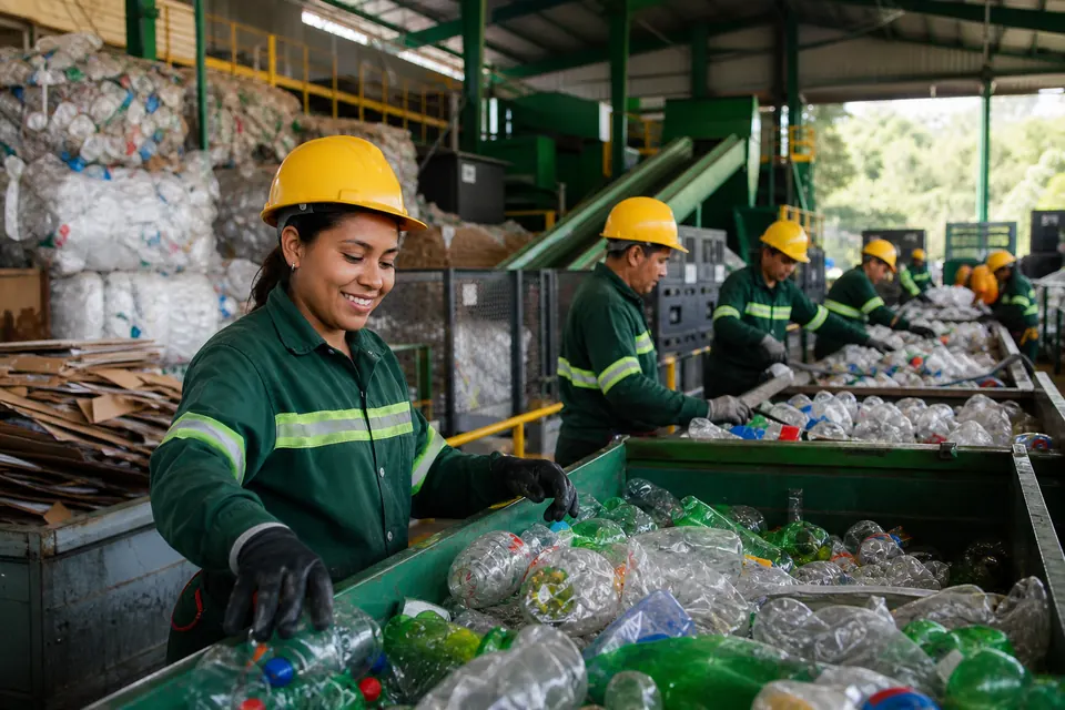 Trabajadores colombianos transformando materiales reciclables en nuevos recursos